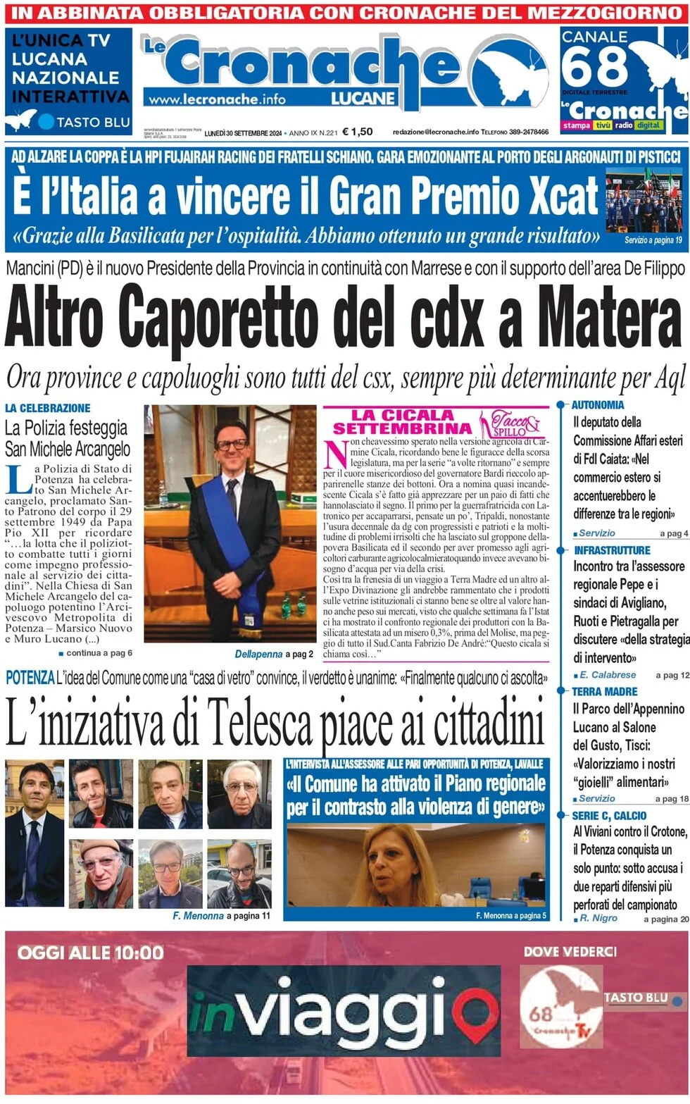 anteprima della prima pagina di le-cronache-lucane del 30/09/2024