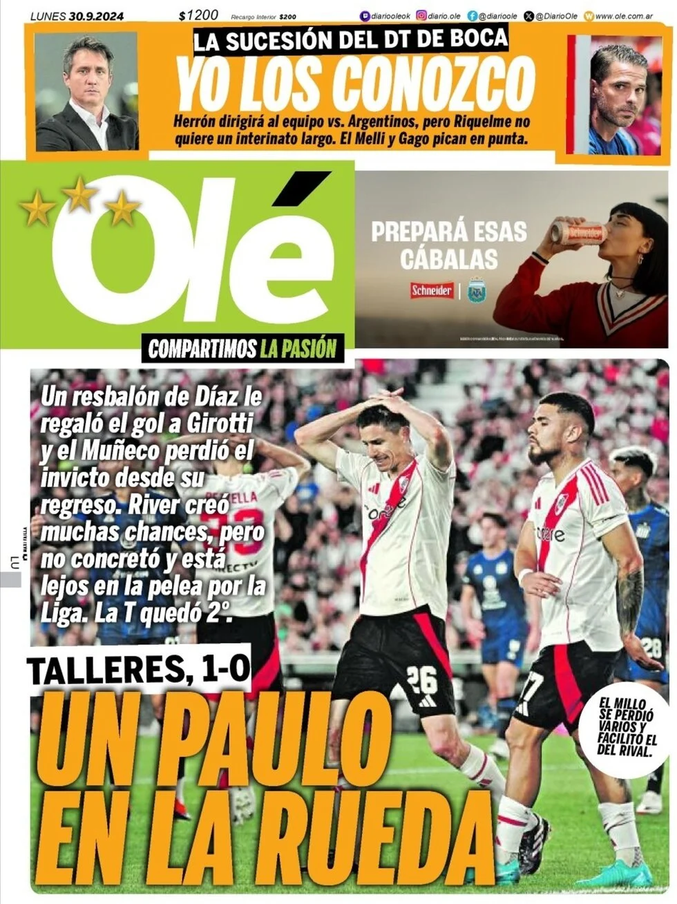anteprima della prima pagina di ol del 30/09/2024