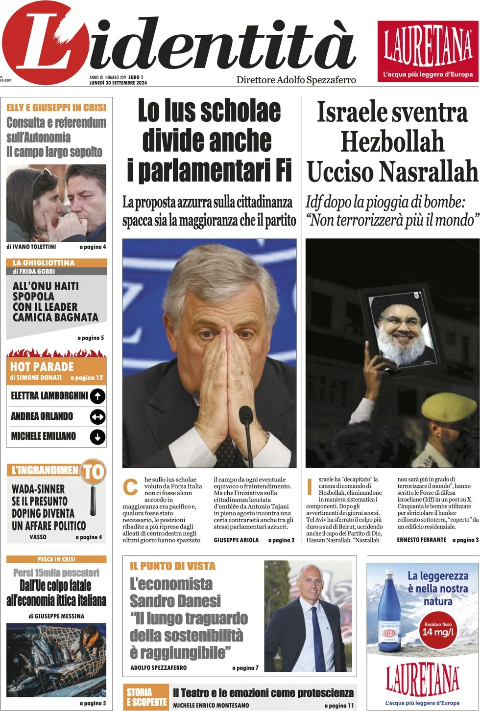 anteprima della prima pagina di lidentit del 30/09/2024