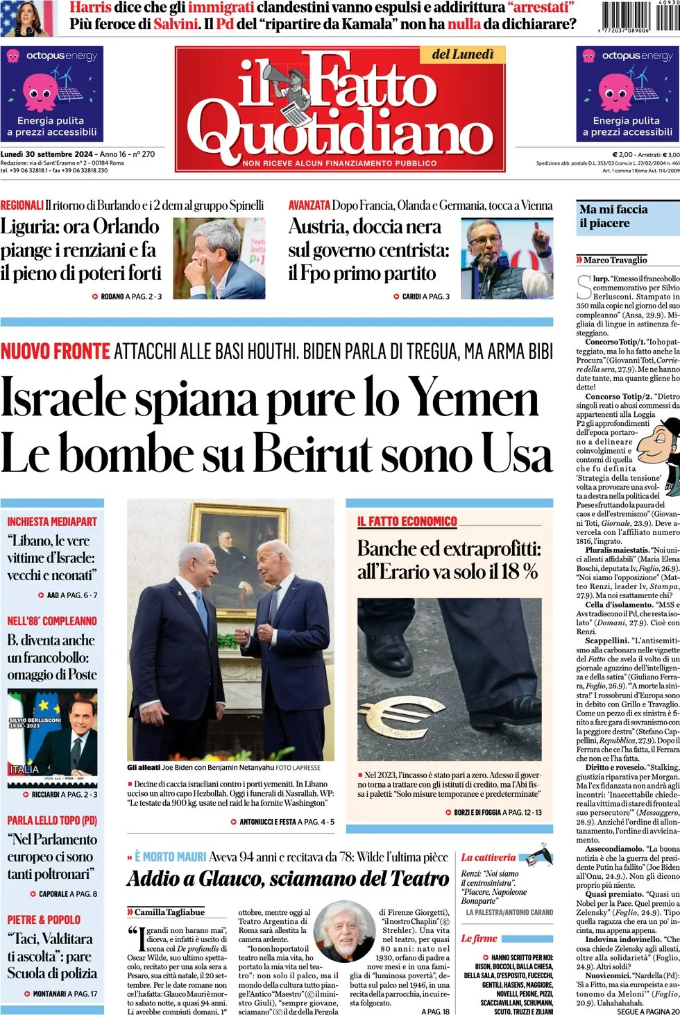 anteprima della prima pagina di il-fatto-quotidiano del 30/09/2024