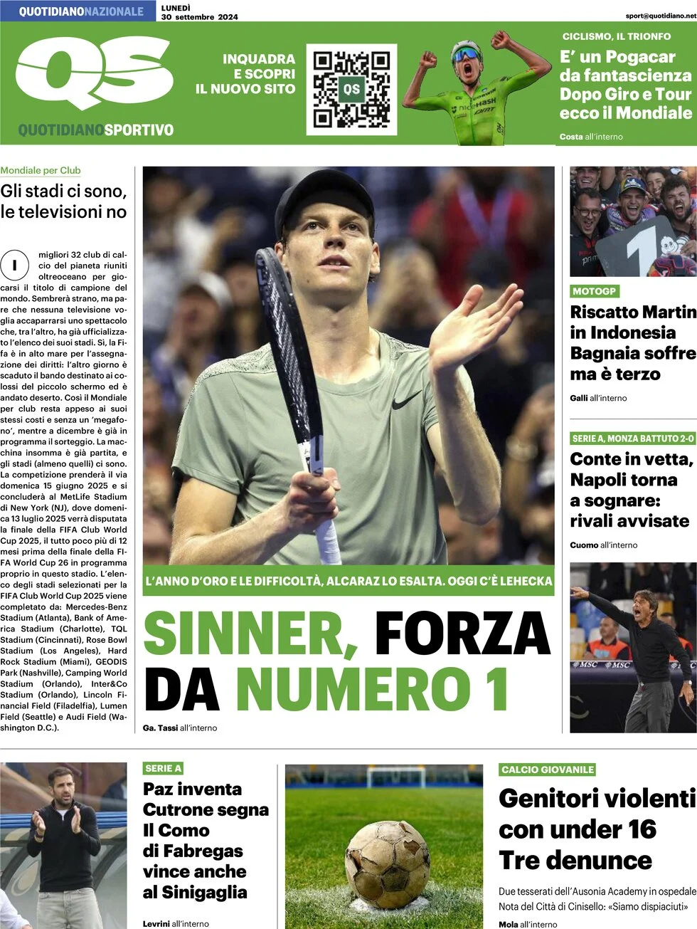 anteprima della prima pagina di qs-quotidiano-sportivo del 30/09/2024