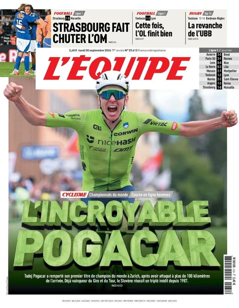 anteprima della prima pagina di lequipe del 30/09/2024