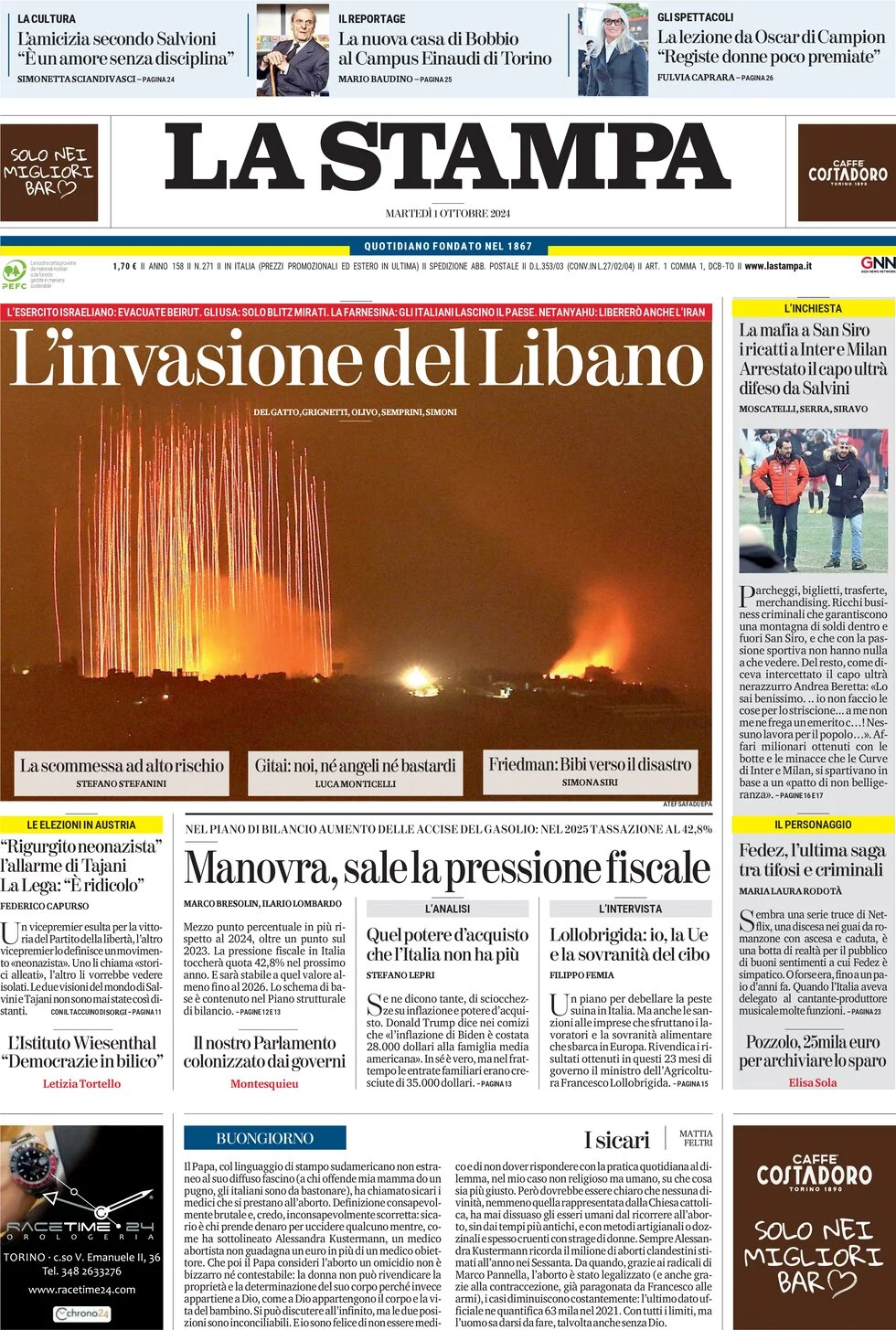 anteprima della prima pagina di la-stampa del 01/10/2024