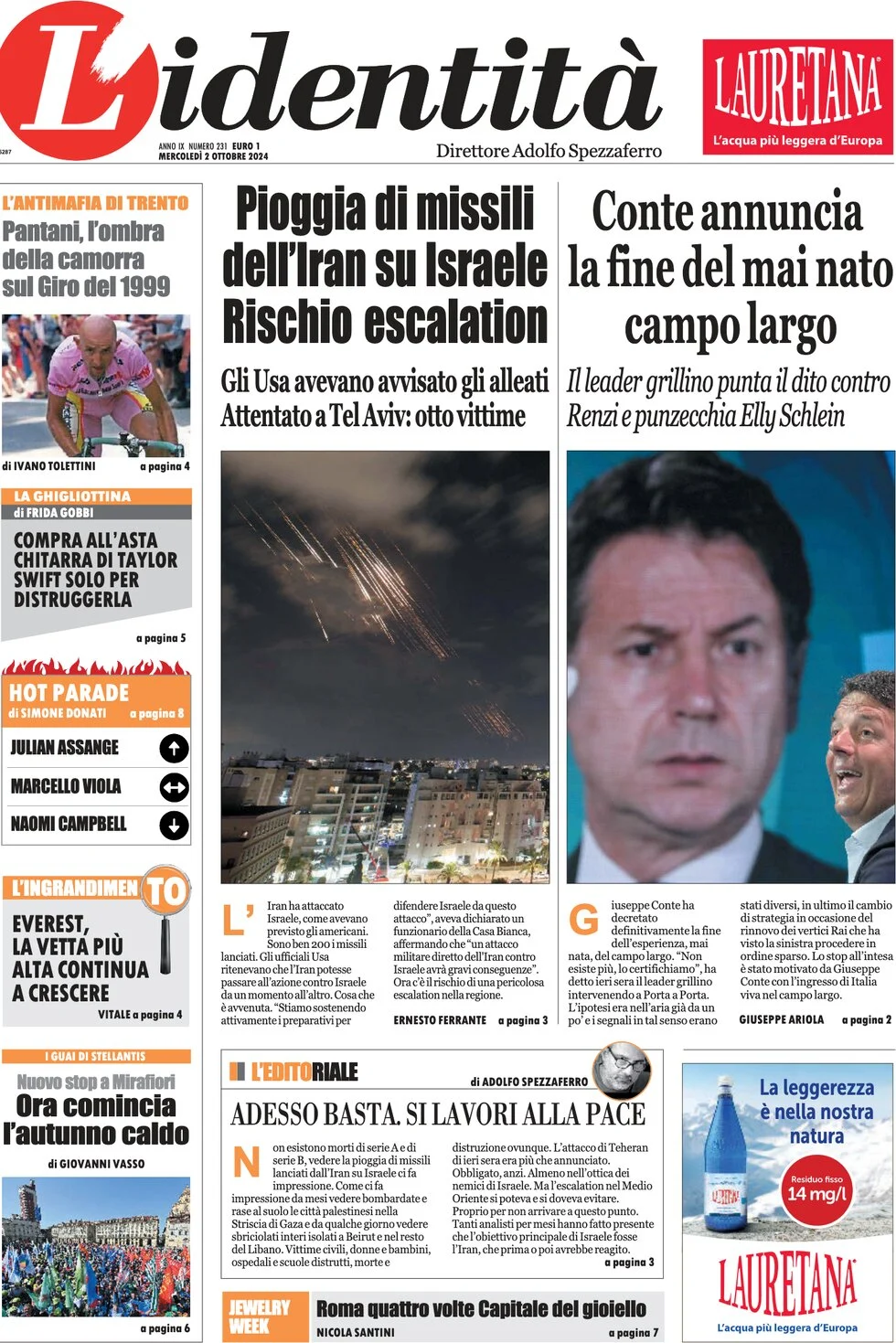 anteprima della prima pagina di lidentit del 01/10/2024