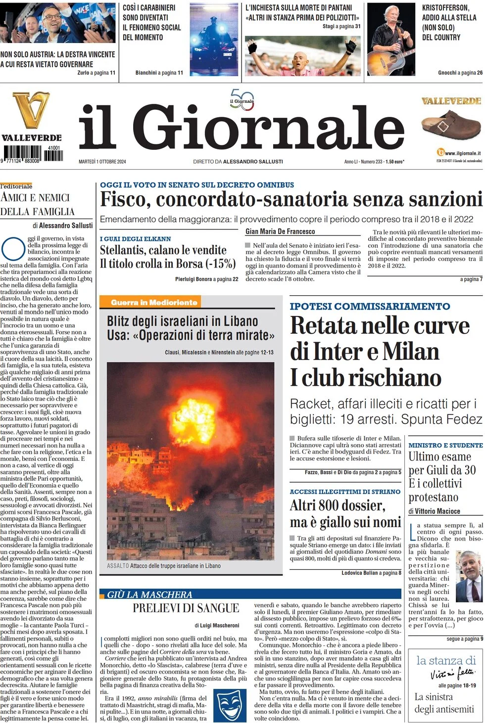 anteprima della prima pagina di il-giornale del 01/10/2024