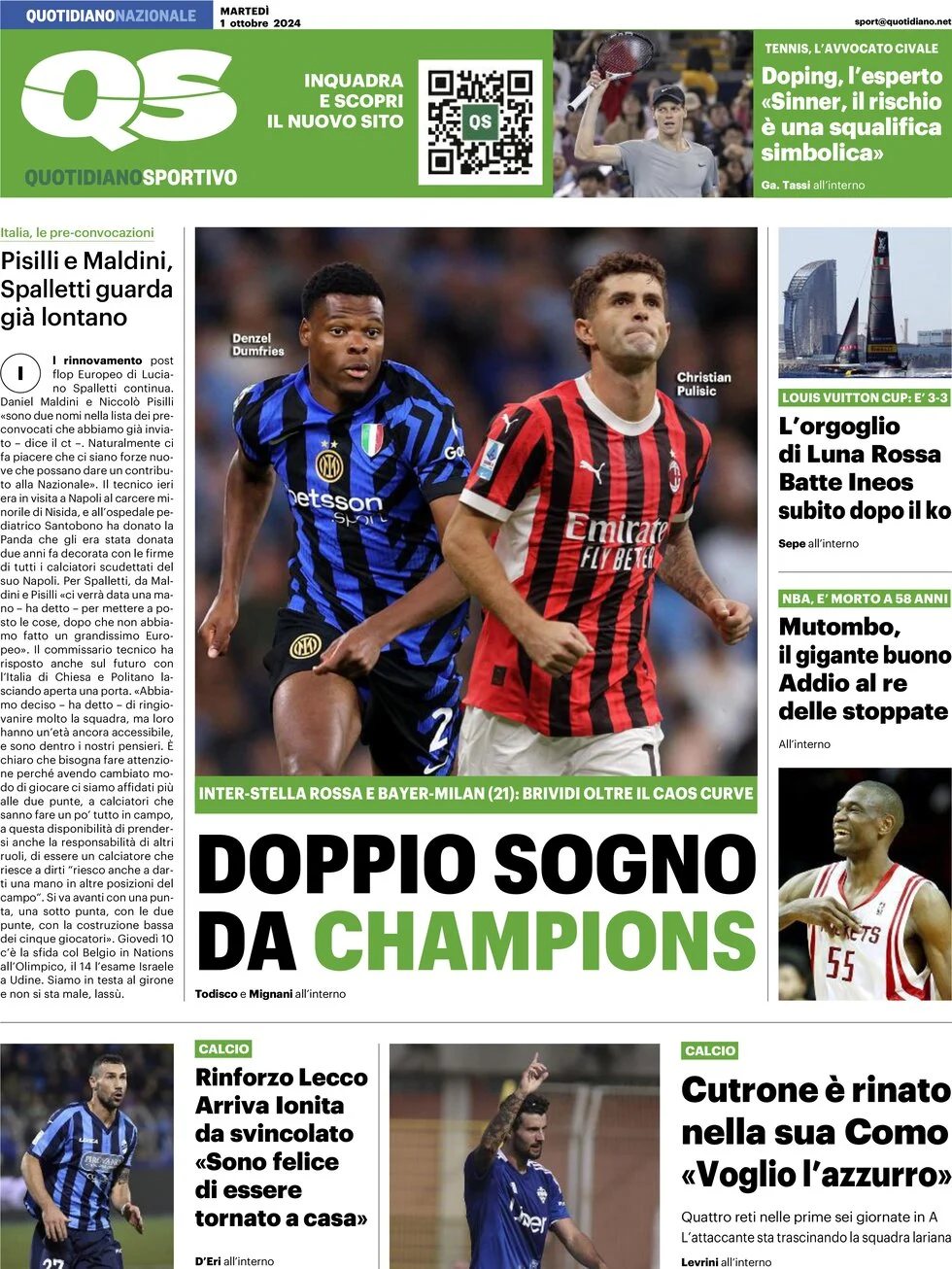 anteprima della prima pagina di qs-quotidiano-sportivo del 01/10/2024