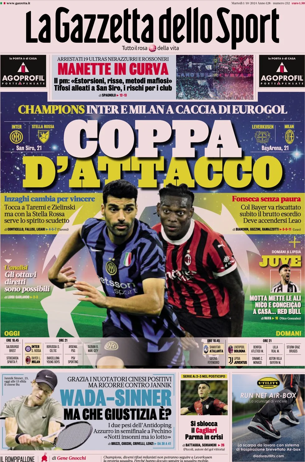 anteprima della prima pagina di la-gazzetta-dello-sport del 01/10/2024