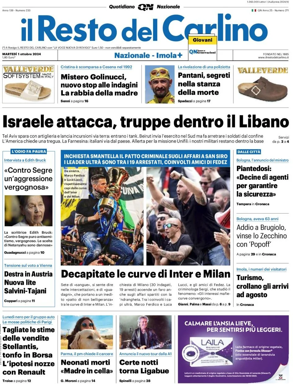 anteprima della prima pagina di il-resto-del-carlino del 01/10/2024