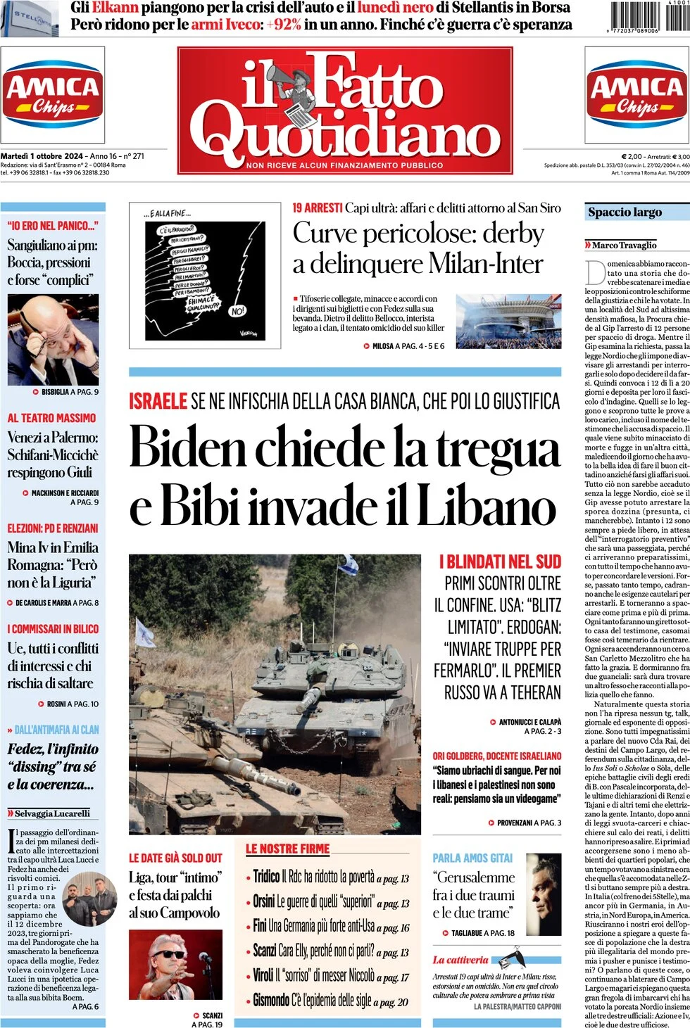 anteprima della prima pagina di il-fatto-quotidiano del 01/10/2024