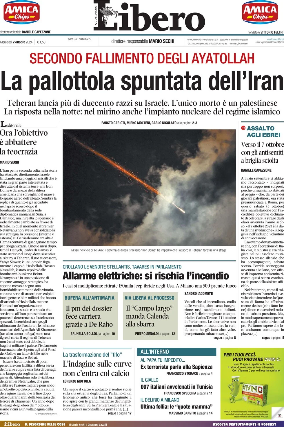 anteprima della prima pagina di libero-quotidiano del 02/10/2024