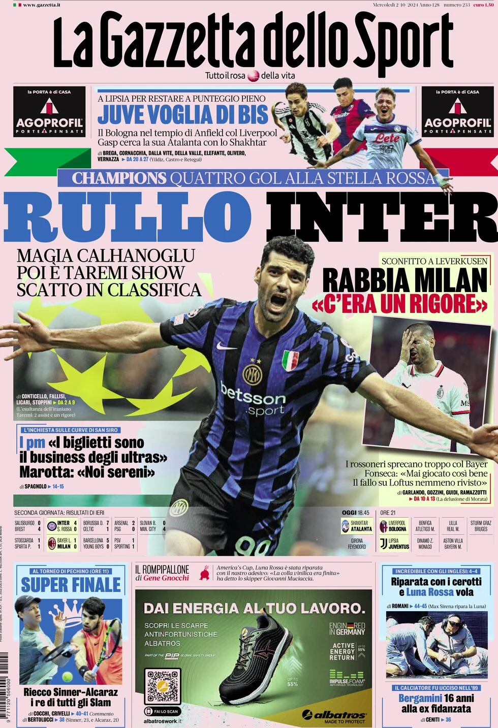 anteprima della prima pagina di la-gazzetta-dello-sport del 02/10/2024