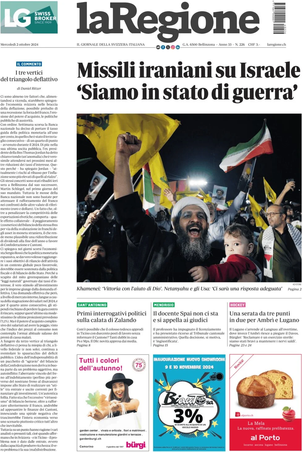 anteprima della prima pagina di la-regione del 02/10/2024