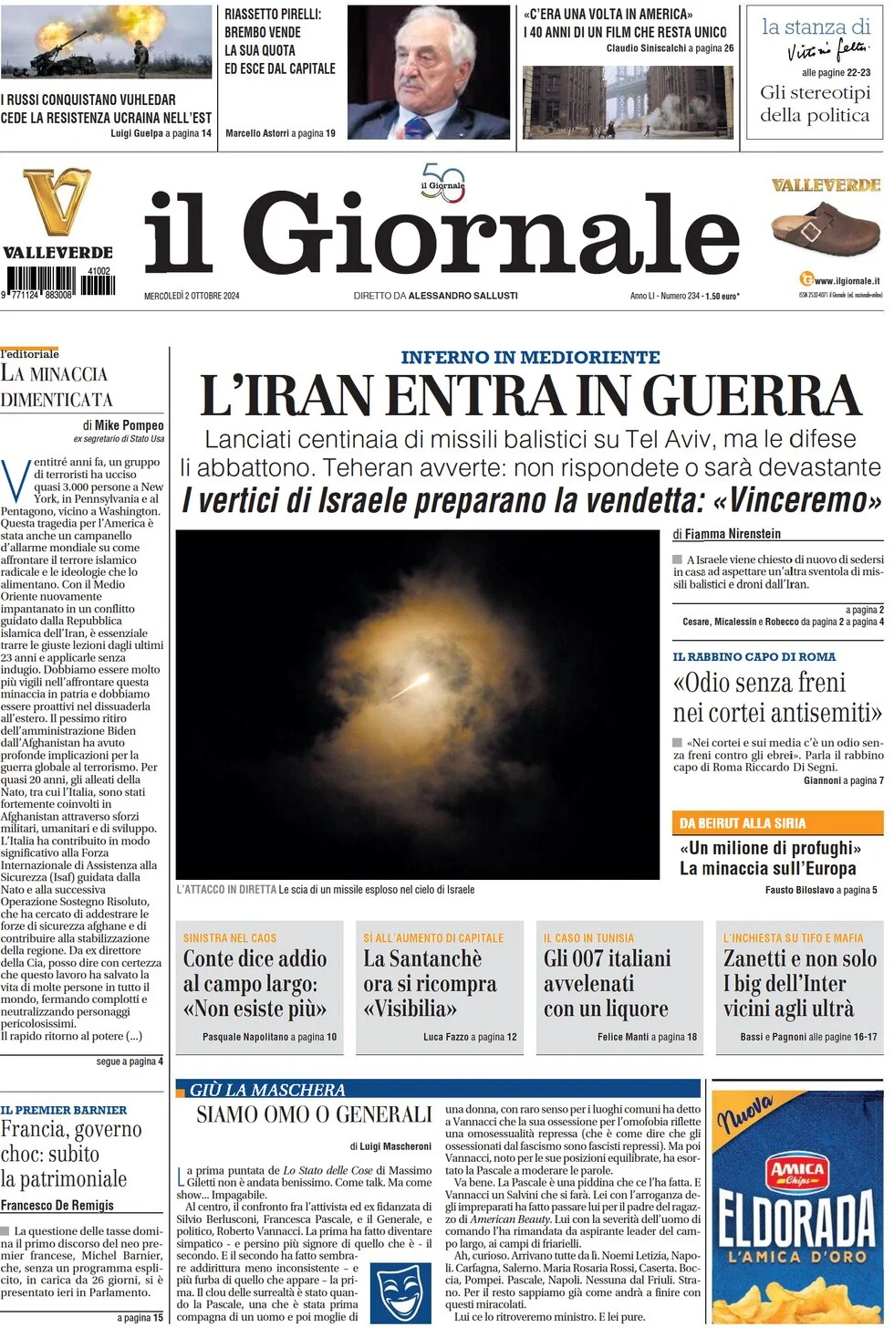 anteprima della prima pagina di il-giornale del 02/10/2024