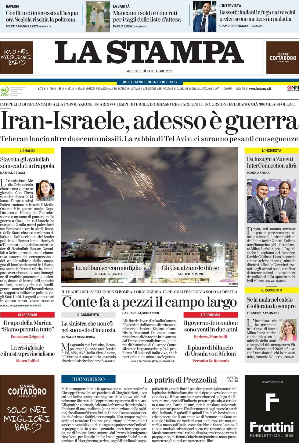 anteprima della prima pagina di la-stampa del 02/10/2024