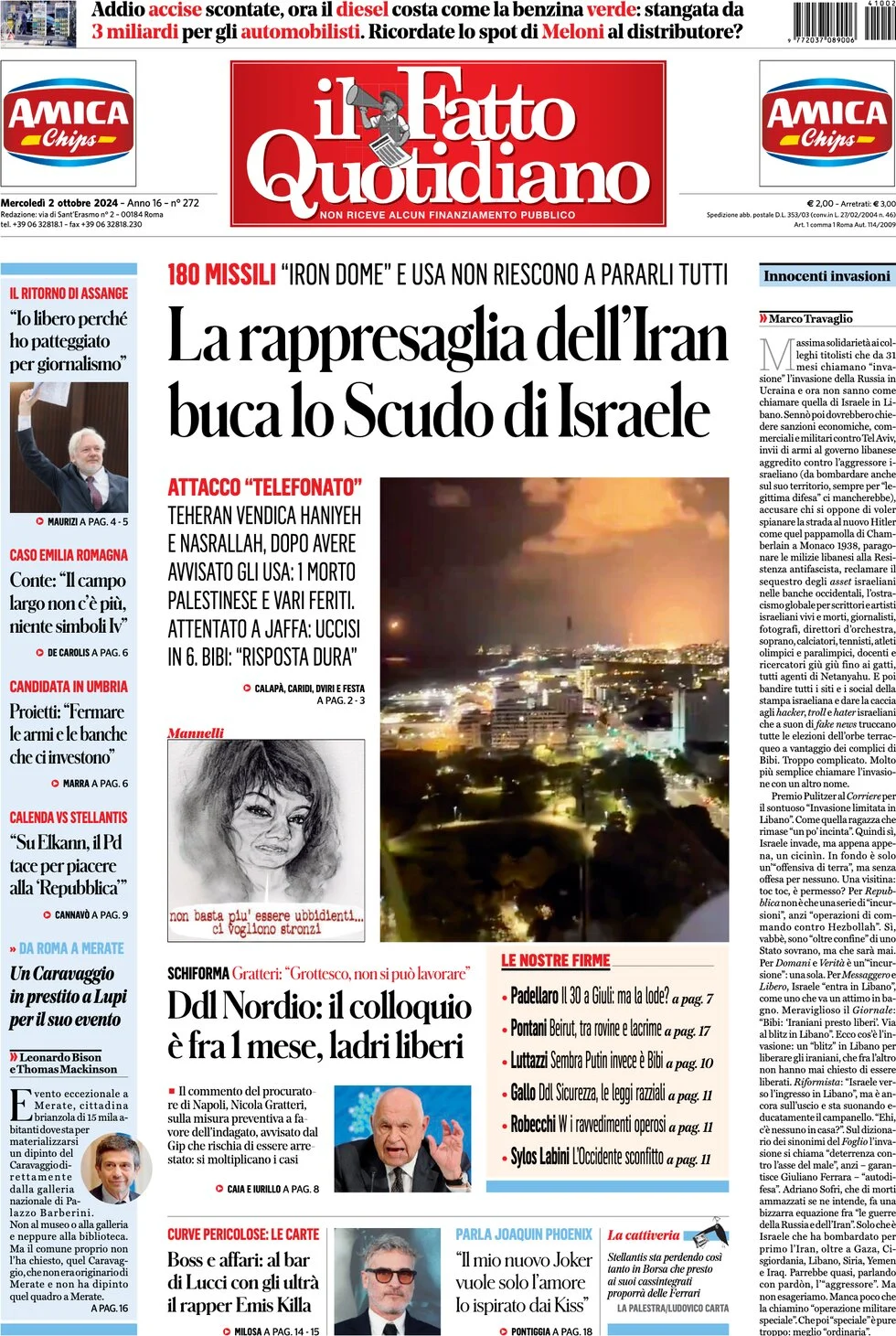 anteprima della prima pagina di il-fatto-quotidiano del 02/10/2024