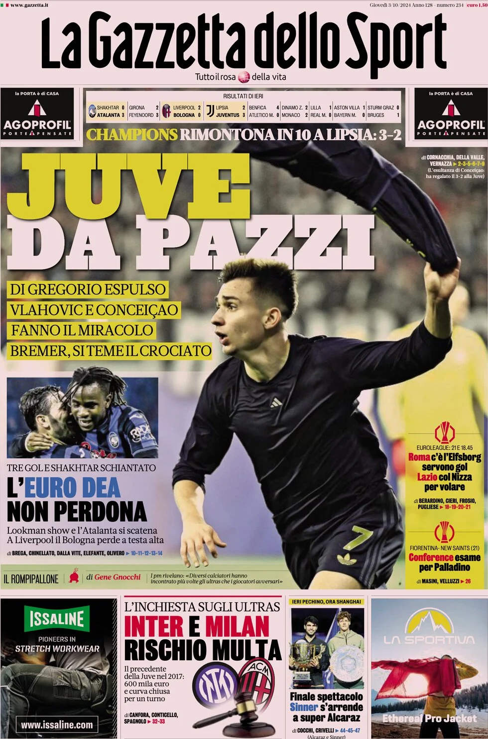 anteprima della prima pagina di la-gazzetta-dello-sport del 03/10/2024