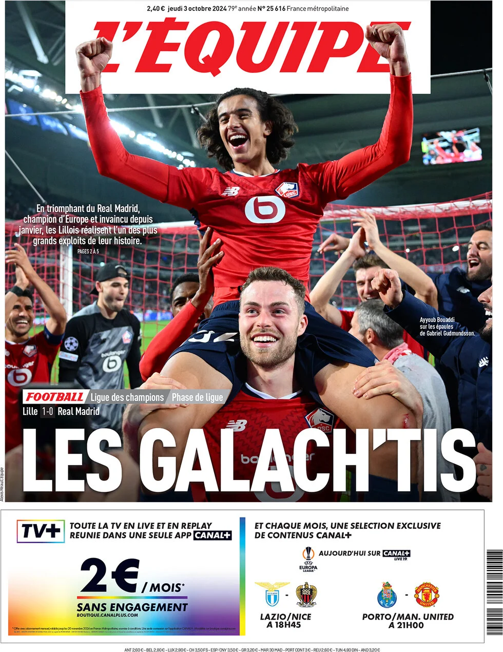 anteprima della prima pagina di lequipe del 03/10/2024
