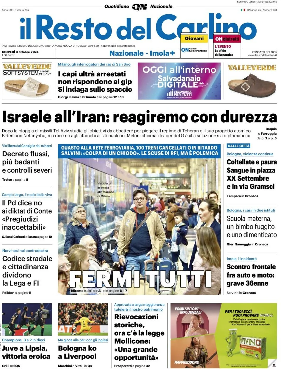 anteprima della prima pagina di il-resto-del-carlino del 03/10/2024