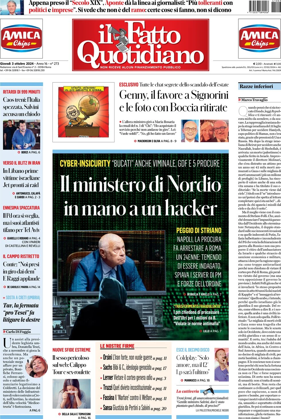 anteprima della prima pagina di il-fatto-quotidiano del 03/10/2024