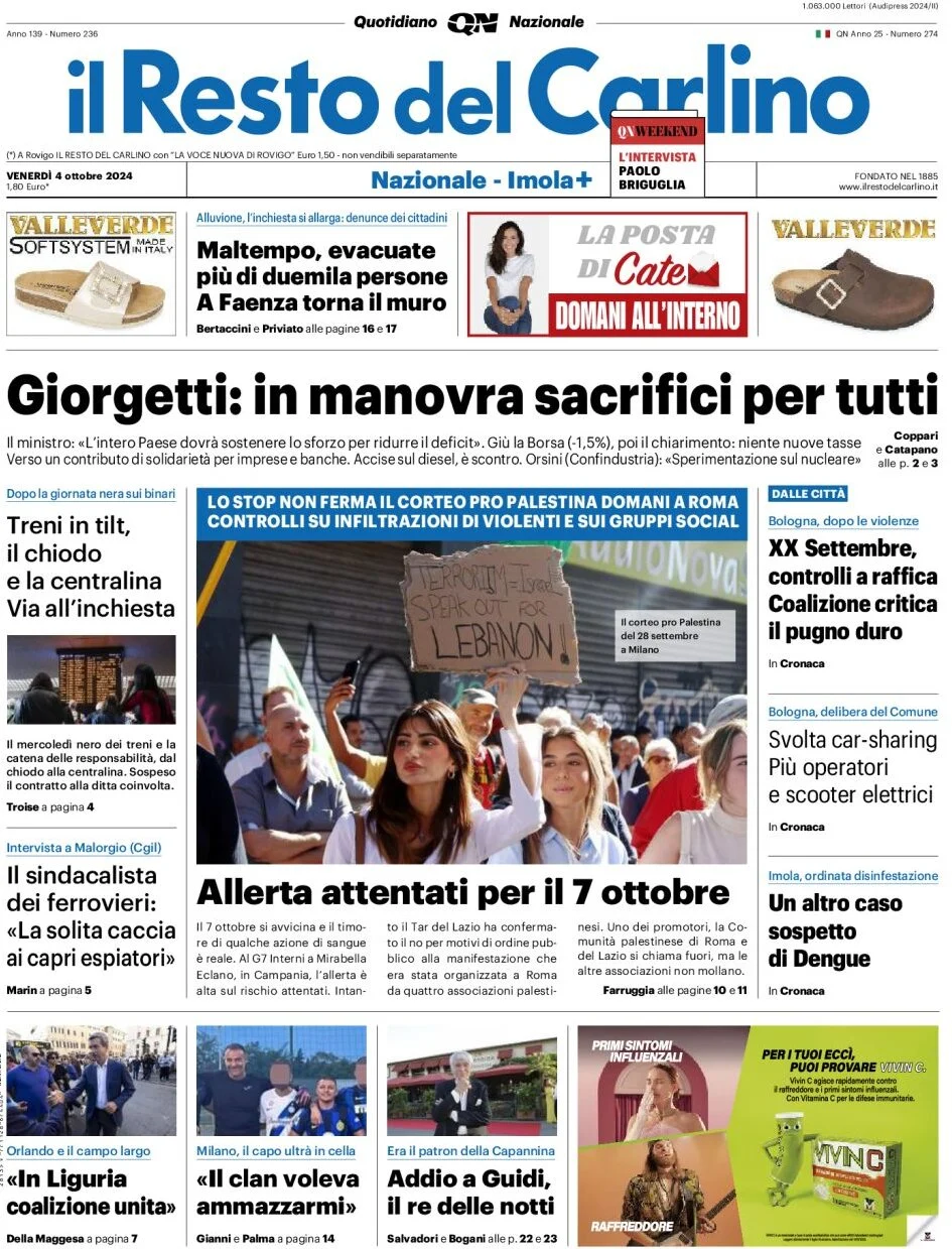 anteprima della prima pagina di il-resto-del-carlino del 04/10/2024