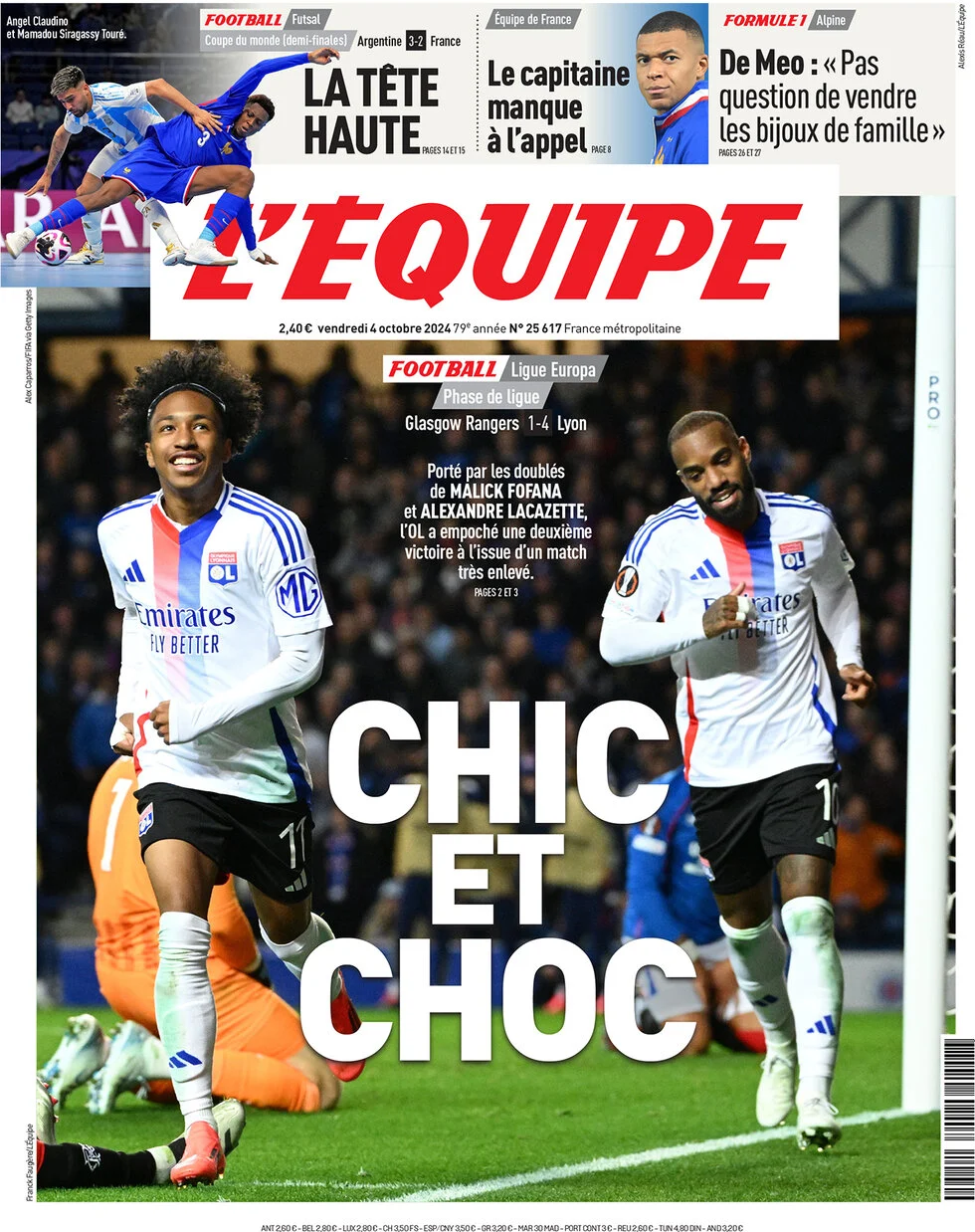 anteprima della prima pagina di lequipe del 04/10/2024