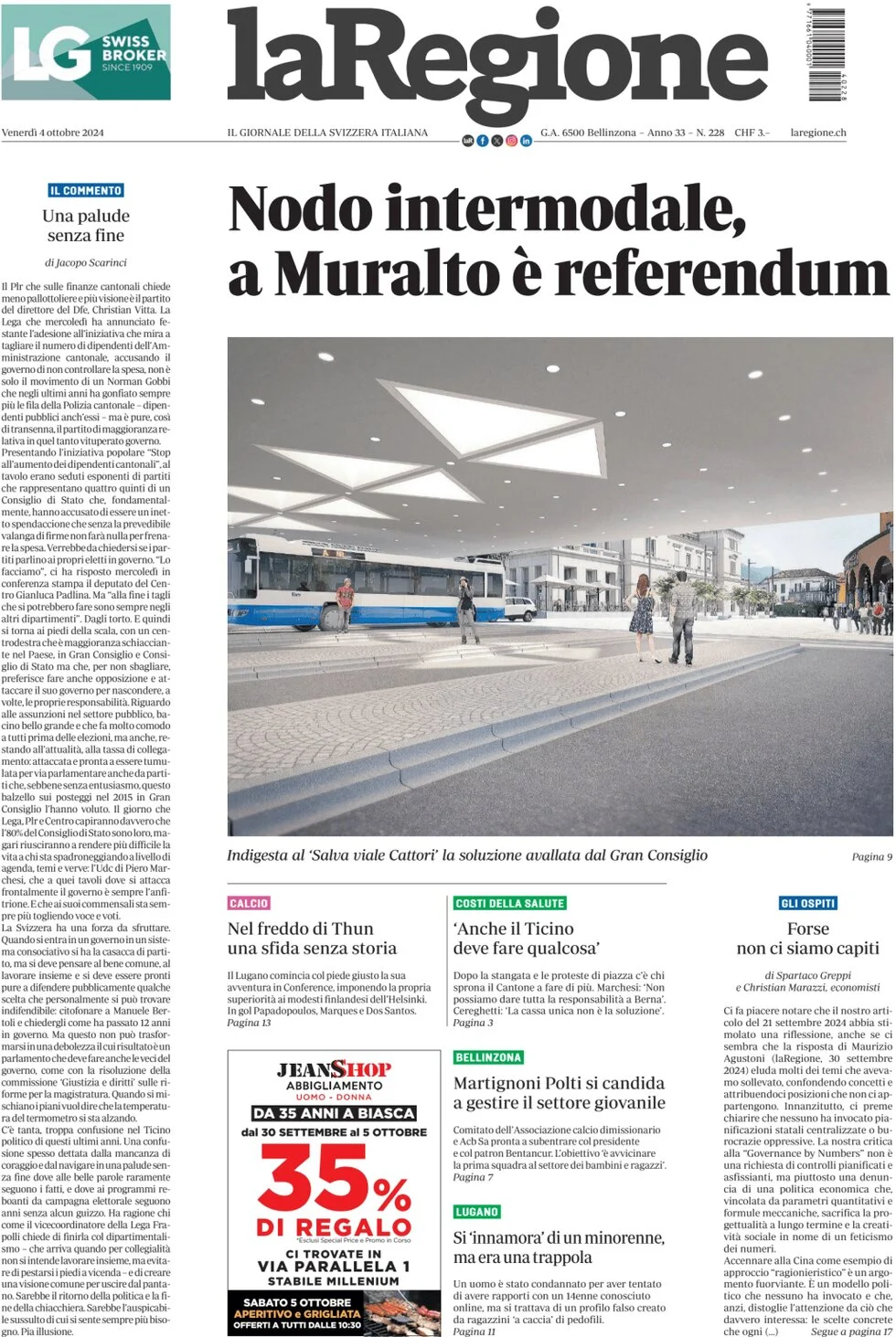 anteprima della prima pagina di la-regione del 04/10/2024