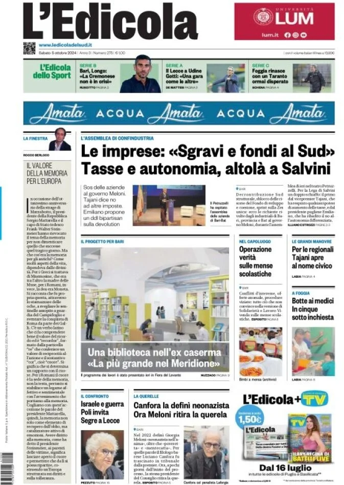 anteprima della prima pagina di ledicola-del-sud-bari,-foggia,-basilicata del 05/10/2024