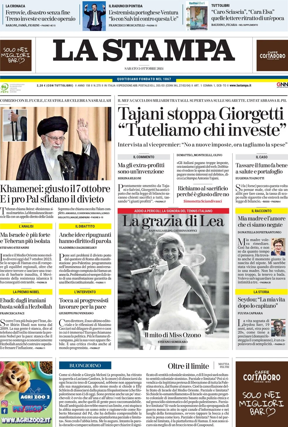 anteprima della prima pagina di la-stampa del 05/10/2024