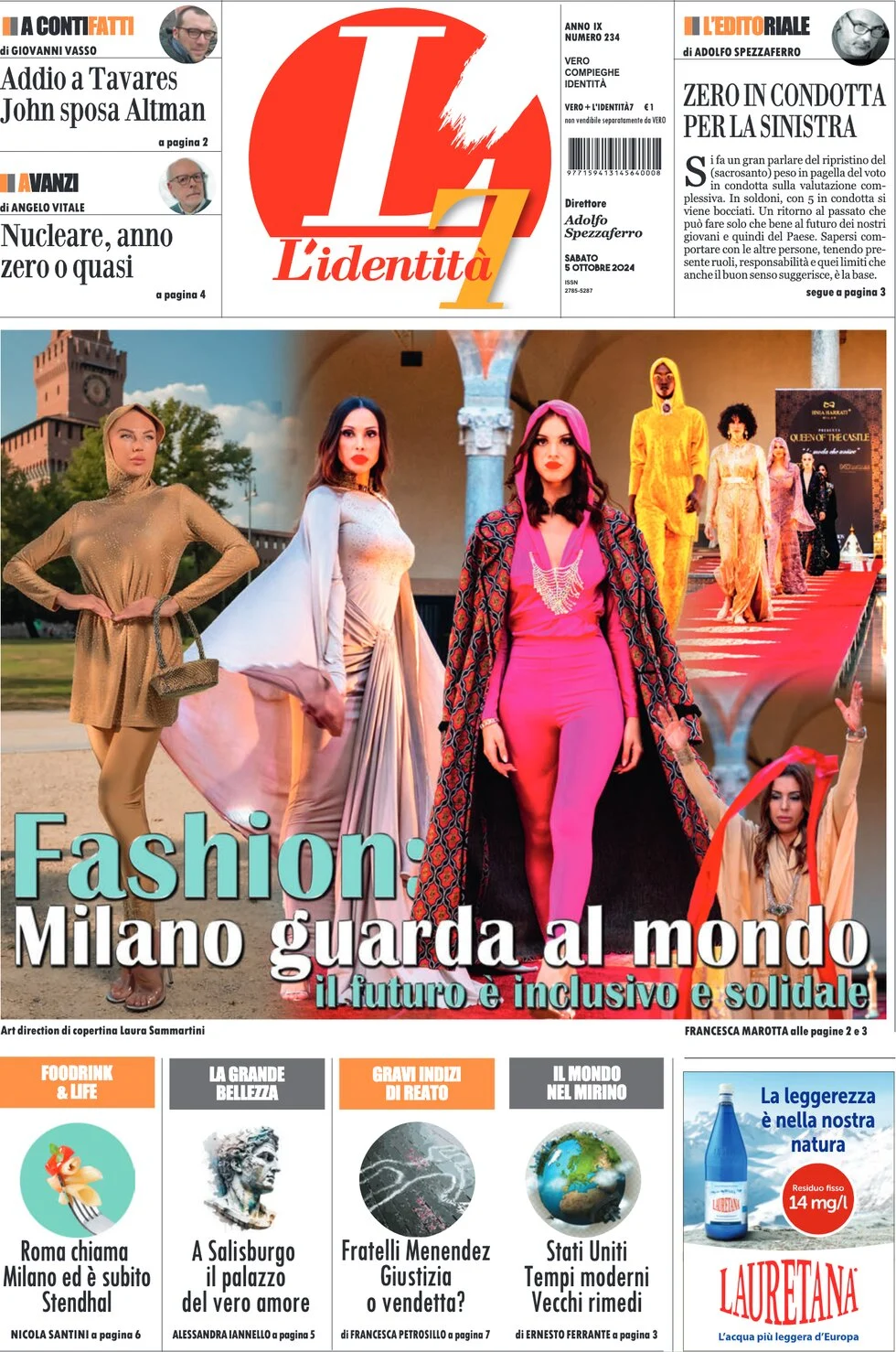anteprima della prima pagina di lidentit del 05/10/2024
