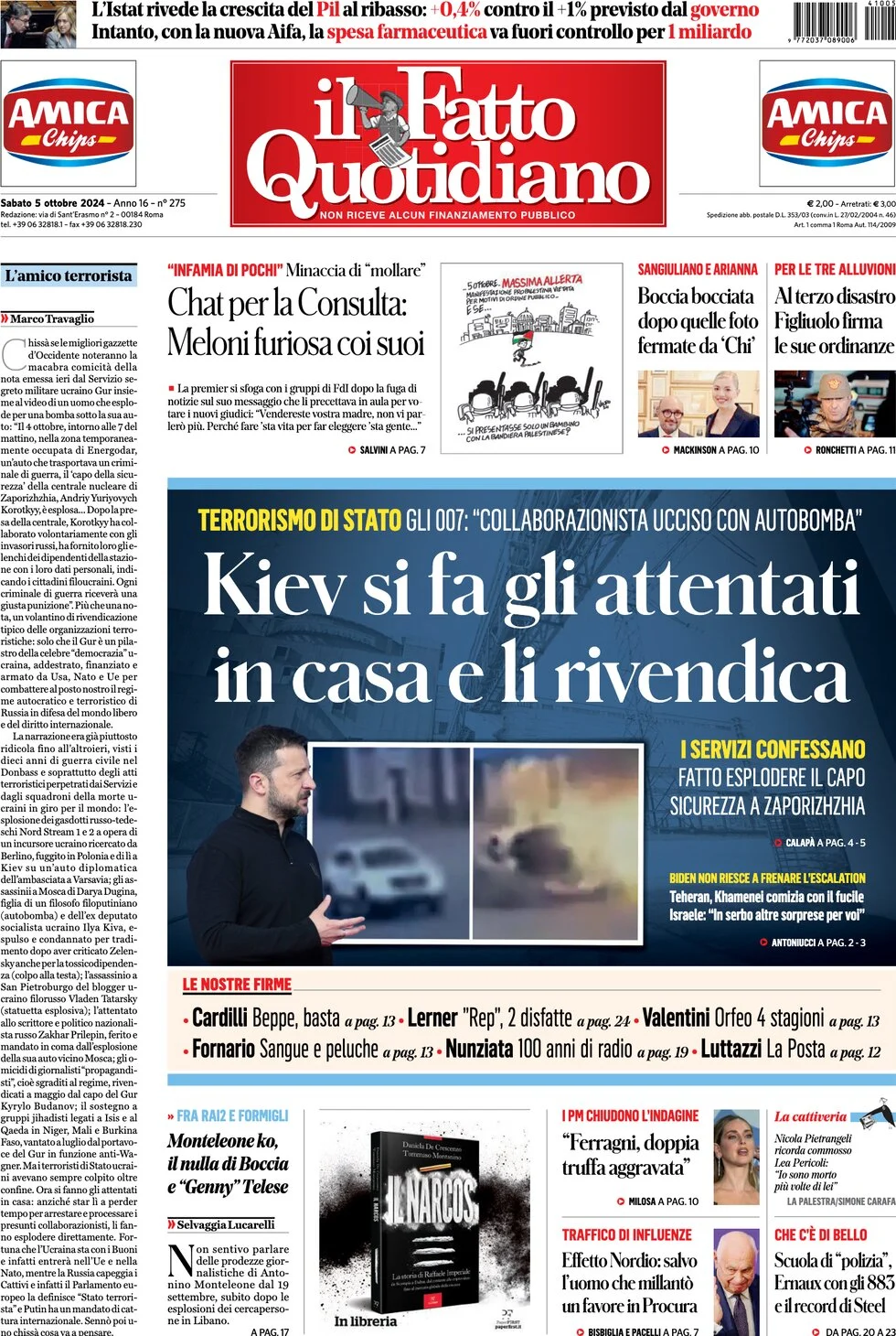 anteprima della prima pagina di il-fatto-quotidiano del 05/10/2024