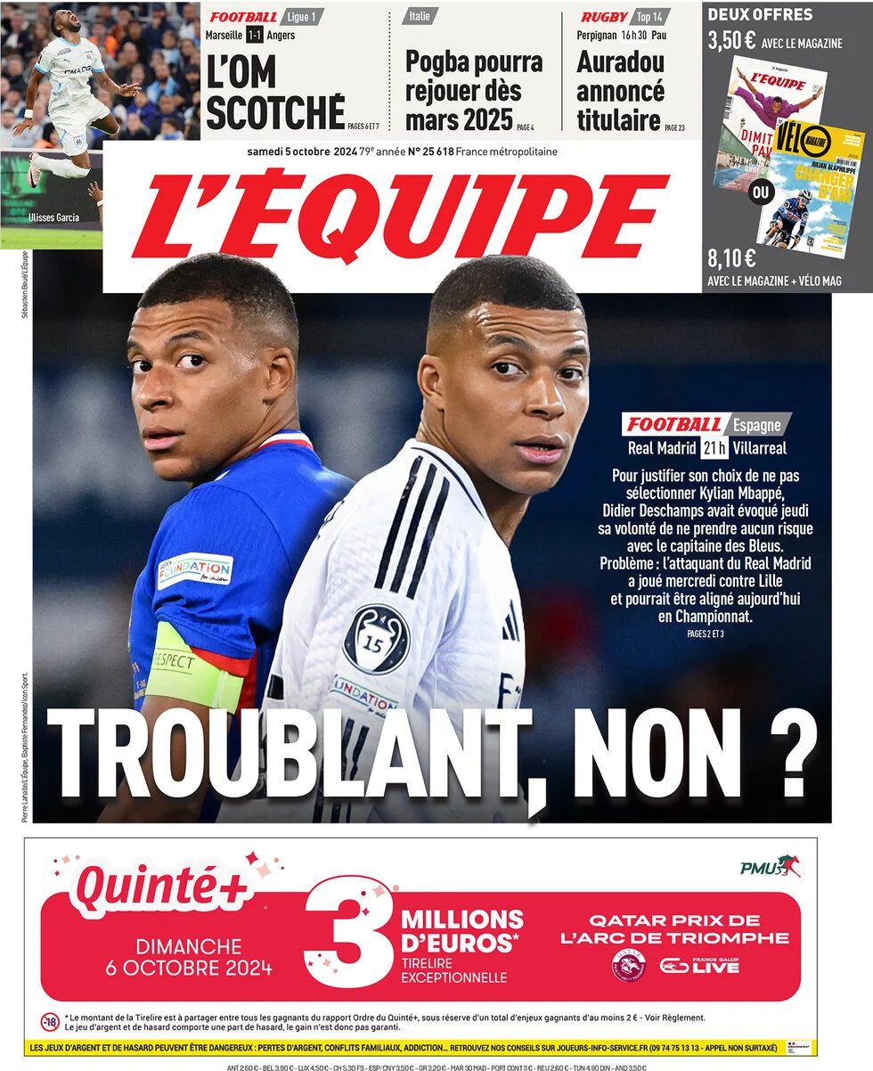 anteprima della prima pagina di lequipe del 05/10/2024