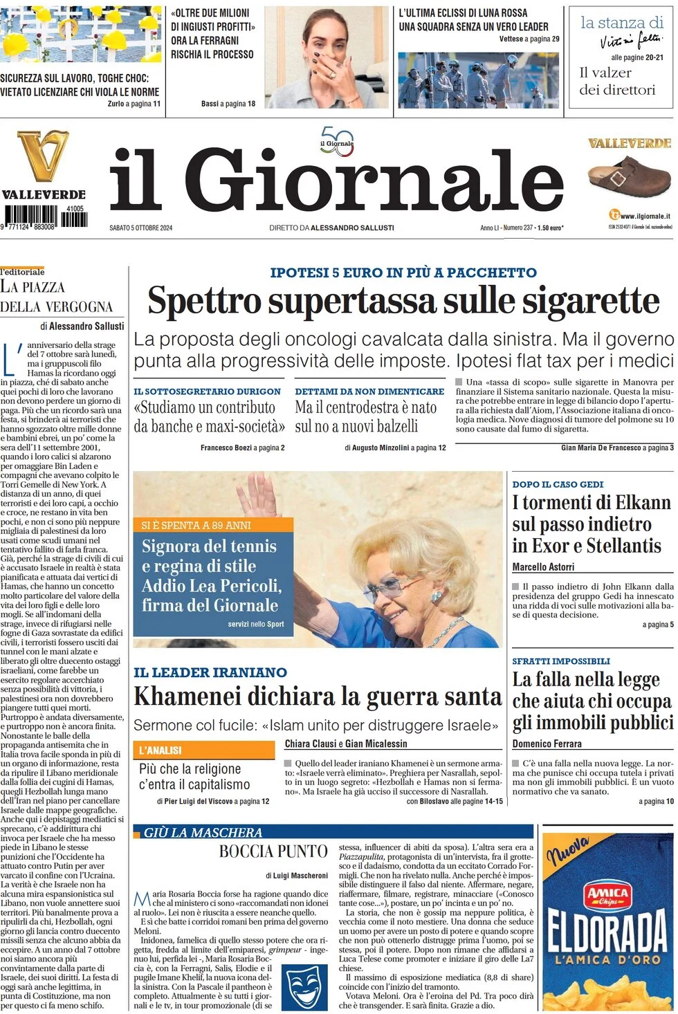 anteprima della prima pagina di il-giornale del 05/10/2024