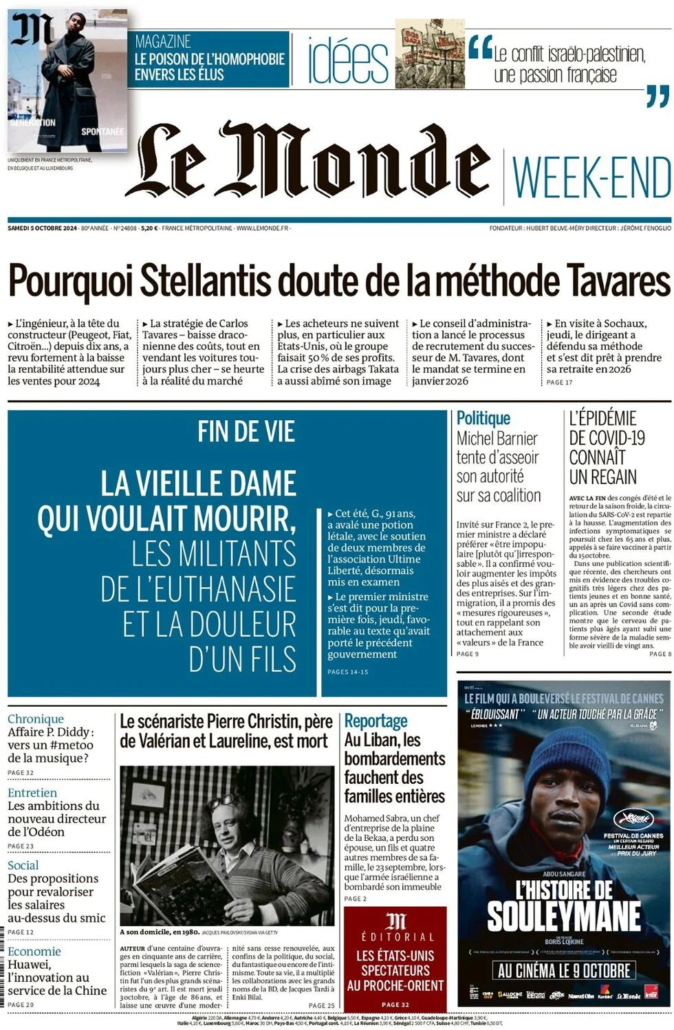 anteprima della prima pagina di le-monde del 05/10/2024