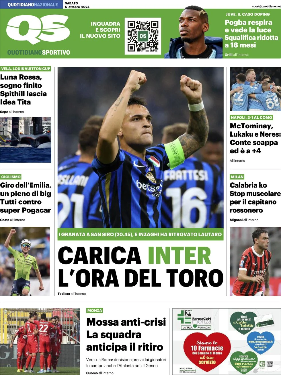 anteprima della prima pagina di qs-quotidiano-sportivo del 05/10/2024