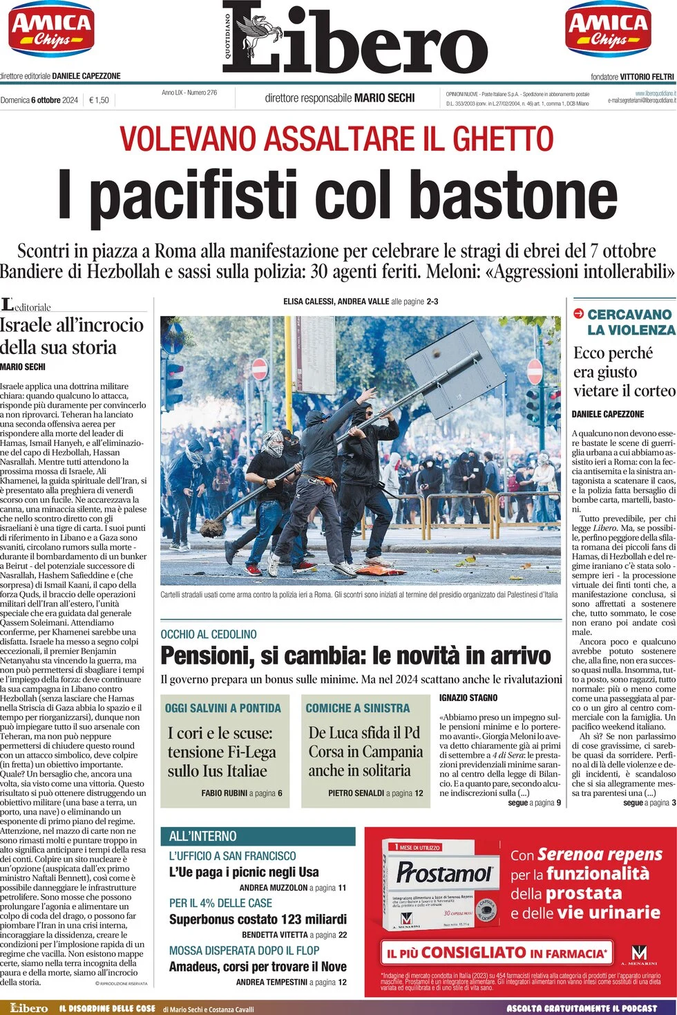 anteprima della prima pagina di libero-quotidiano del 06/10/2024