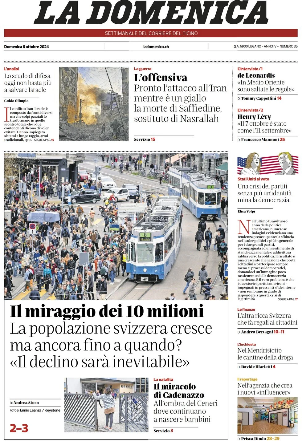 anteprima della prima pagina di corriere-del-ticino del 06/10/2024