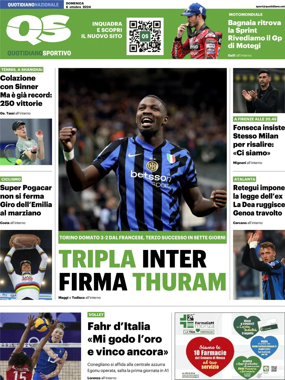 anteprima della prima pagina di qs-quotidiano-sportivo del 06/10/2024