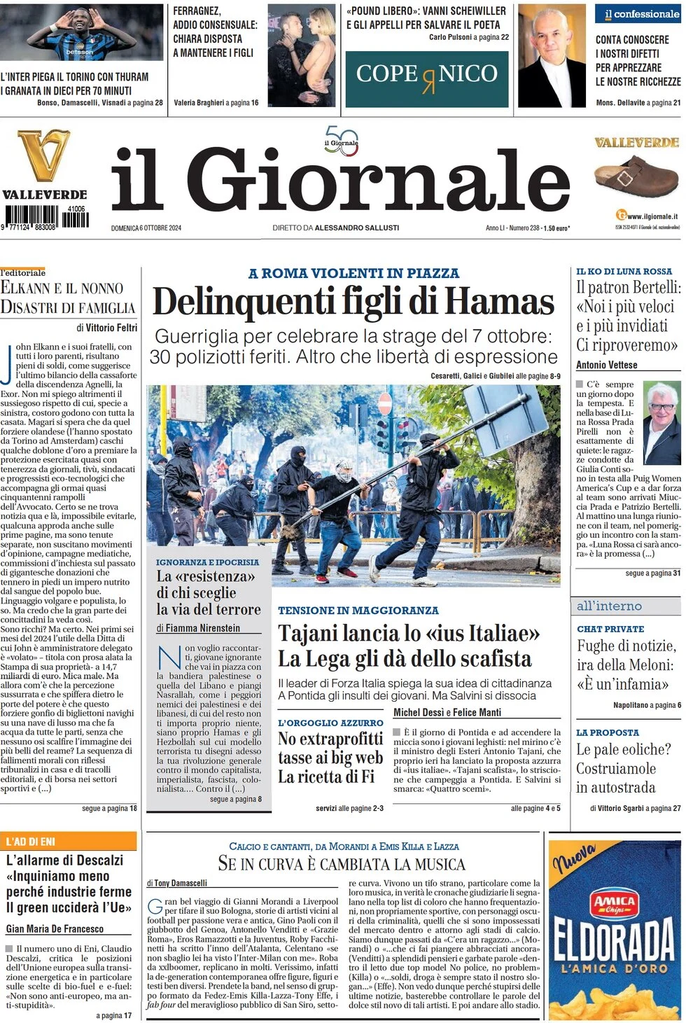 anteprima della prima pagina di il-giornale del 06/10/2024