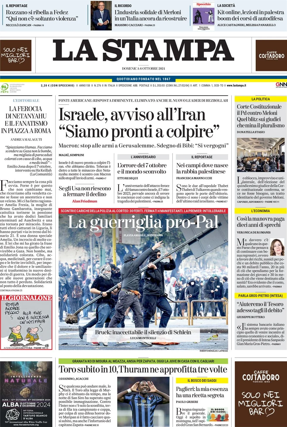 anteprima della prima pagina di la-stampa del 06/10/2024