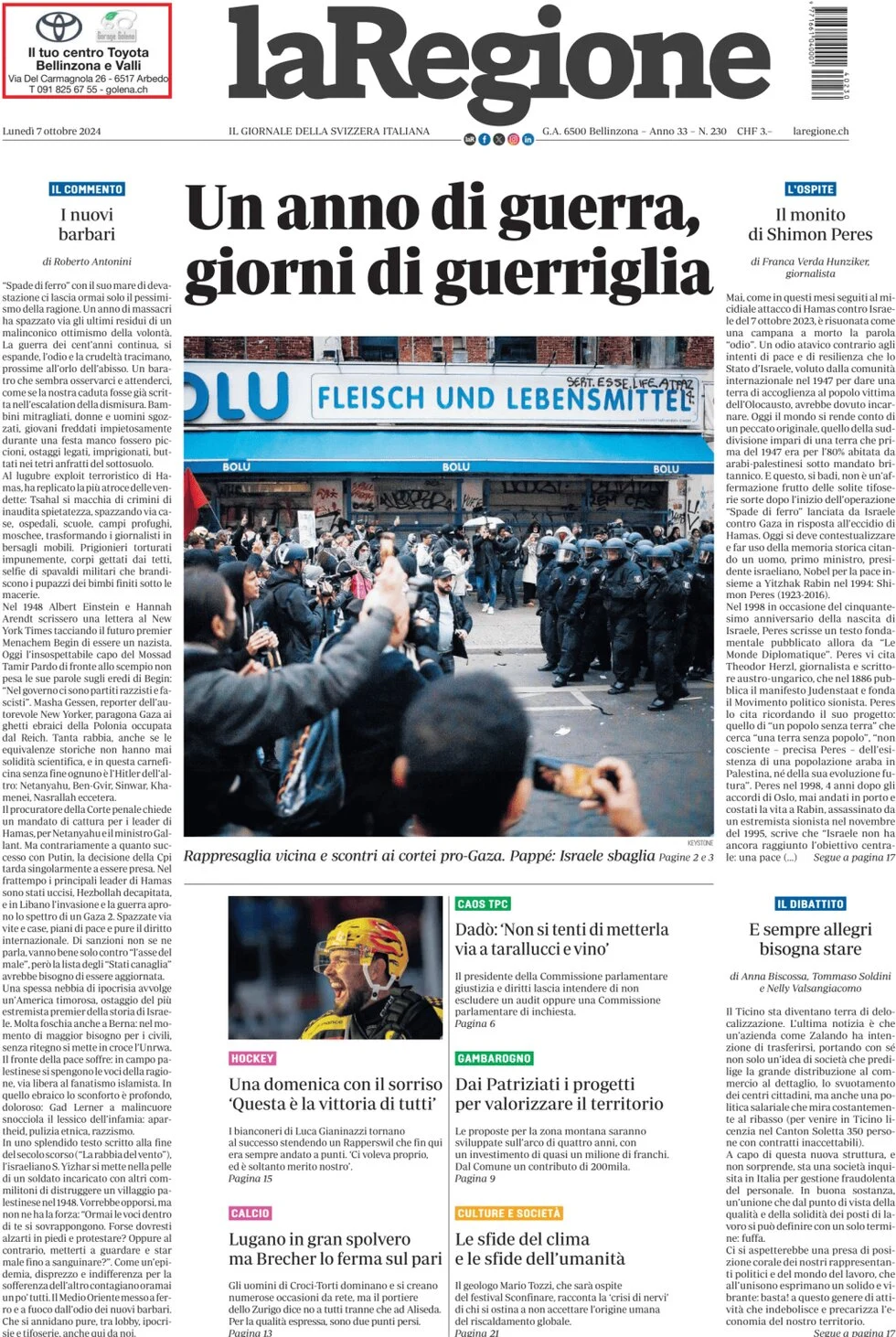 anteprima della prima pagina di la-regione del 07/10/2024