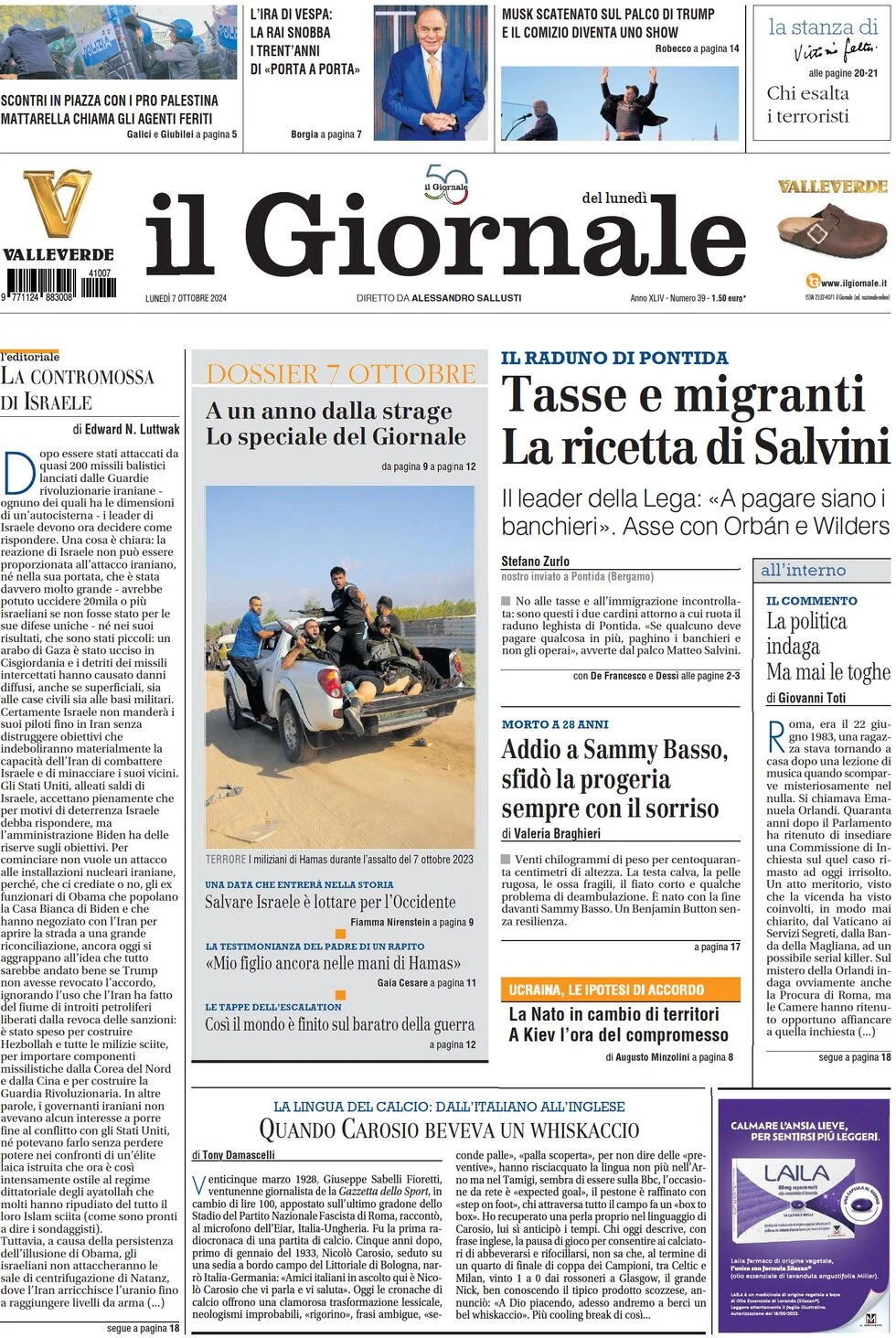 anteprima della prima pagina di il-giornale del 07/10/2024