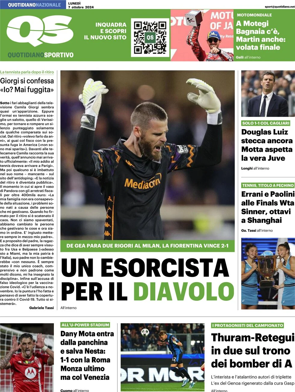 anteprima della prima pagina di qs-quotidiano-sportivo del 07/10/2024