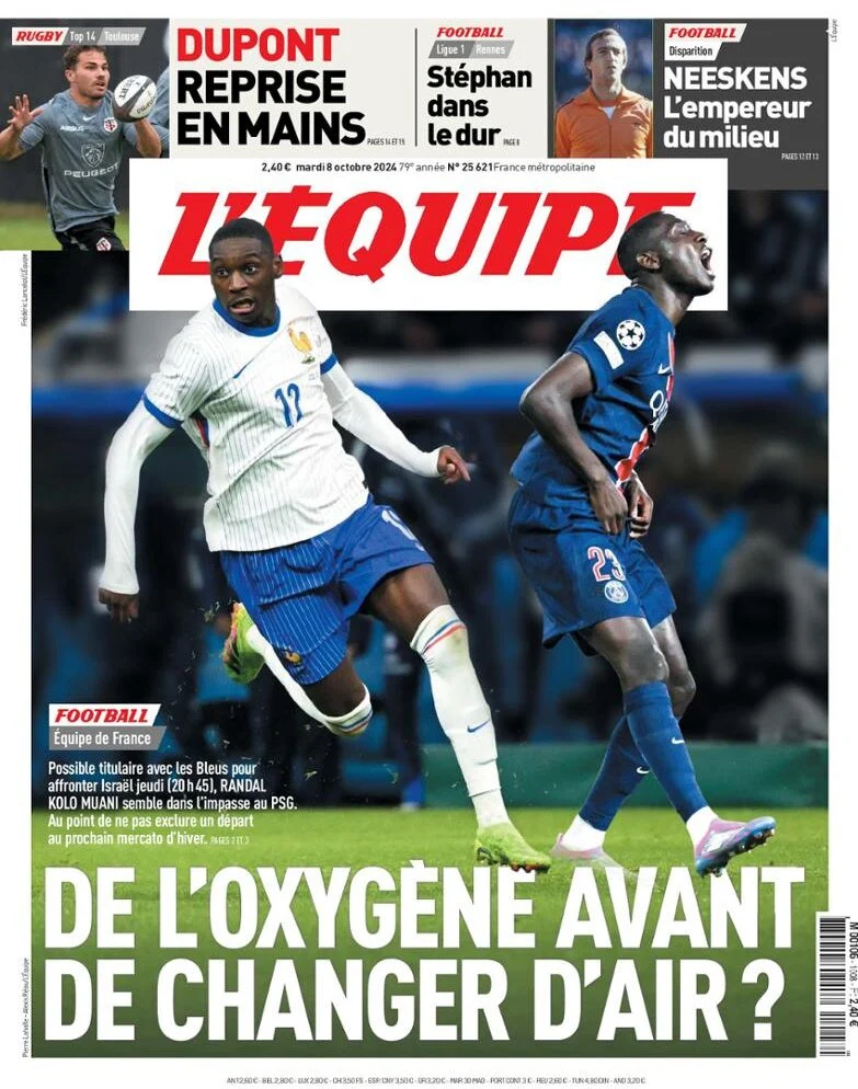 anteprima della prima pagina di lequipe del 08/10/2024