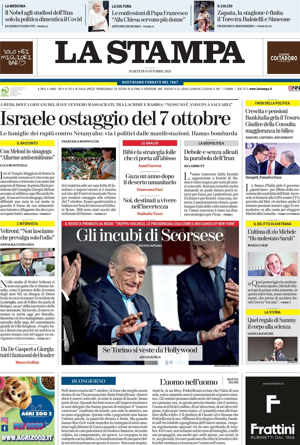 anteprima della prima pagina di la-stampa del 08/10/2024