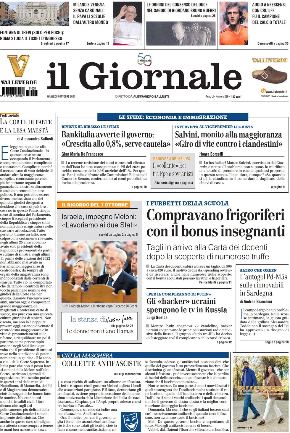 anteprima della prima pagina di il-giornale del 08/10/2024