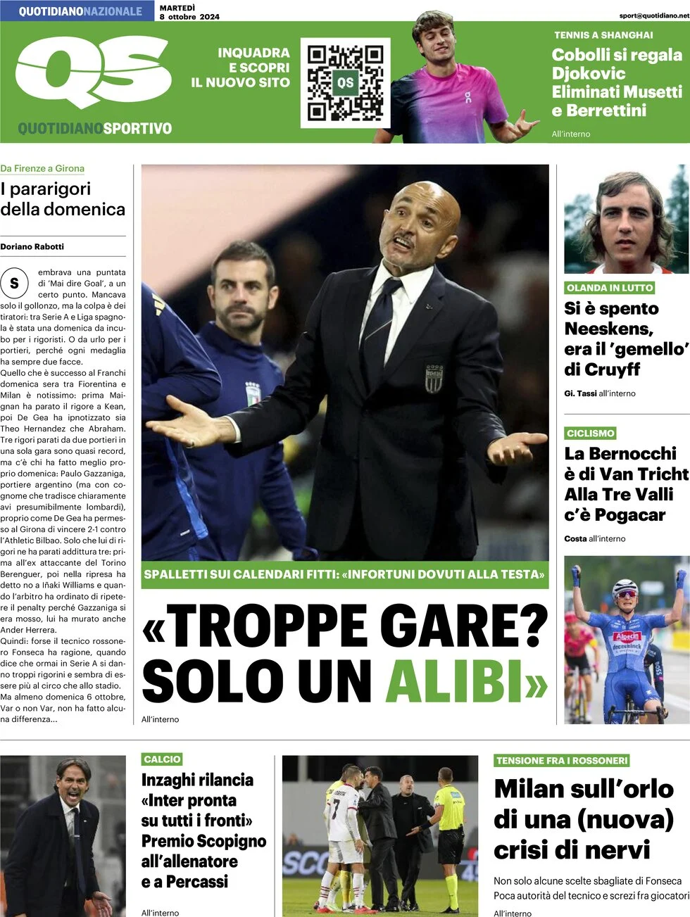 anteprima della prima pagina di qs-quotidiano-sportivo del 08/10/2024