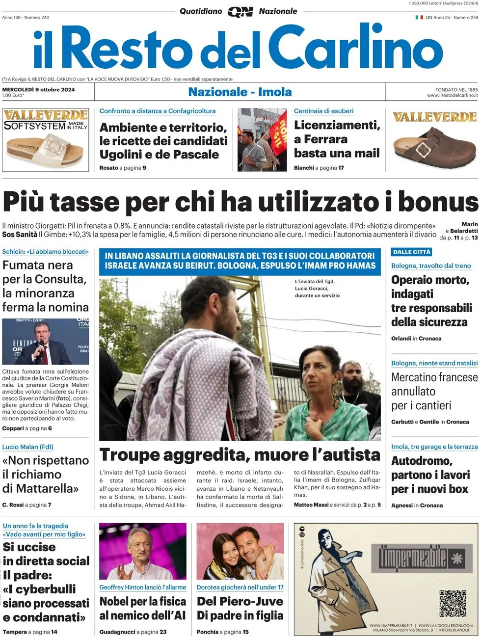 anteprima della prima pagina di il-resto-del-carlino del 09/10/2024