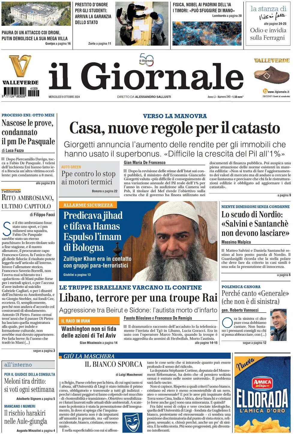 anteprima della prima pagina di il-giornale del 09/10/2024