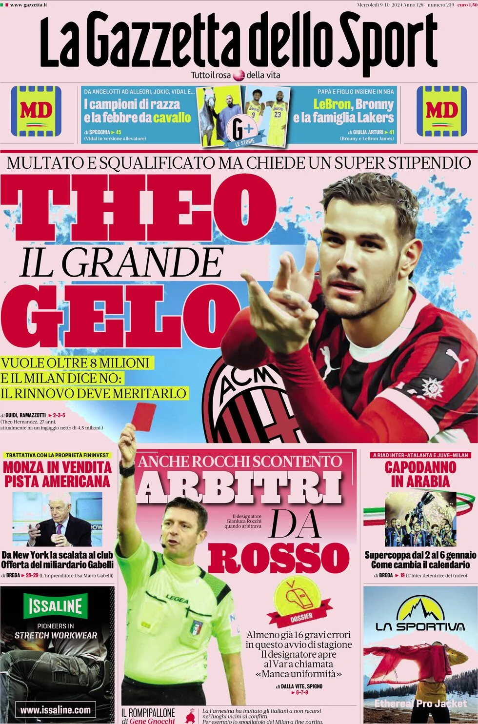 anteprima della prima pagina di la-gazzetta-dello-sport del 09/10/2024