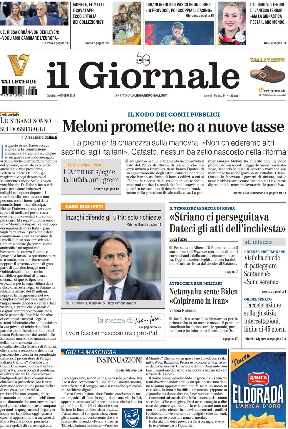 anteprima della prima pagina di il-giornale del 10/10/2024